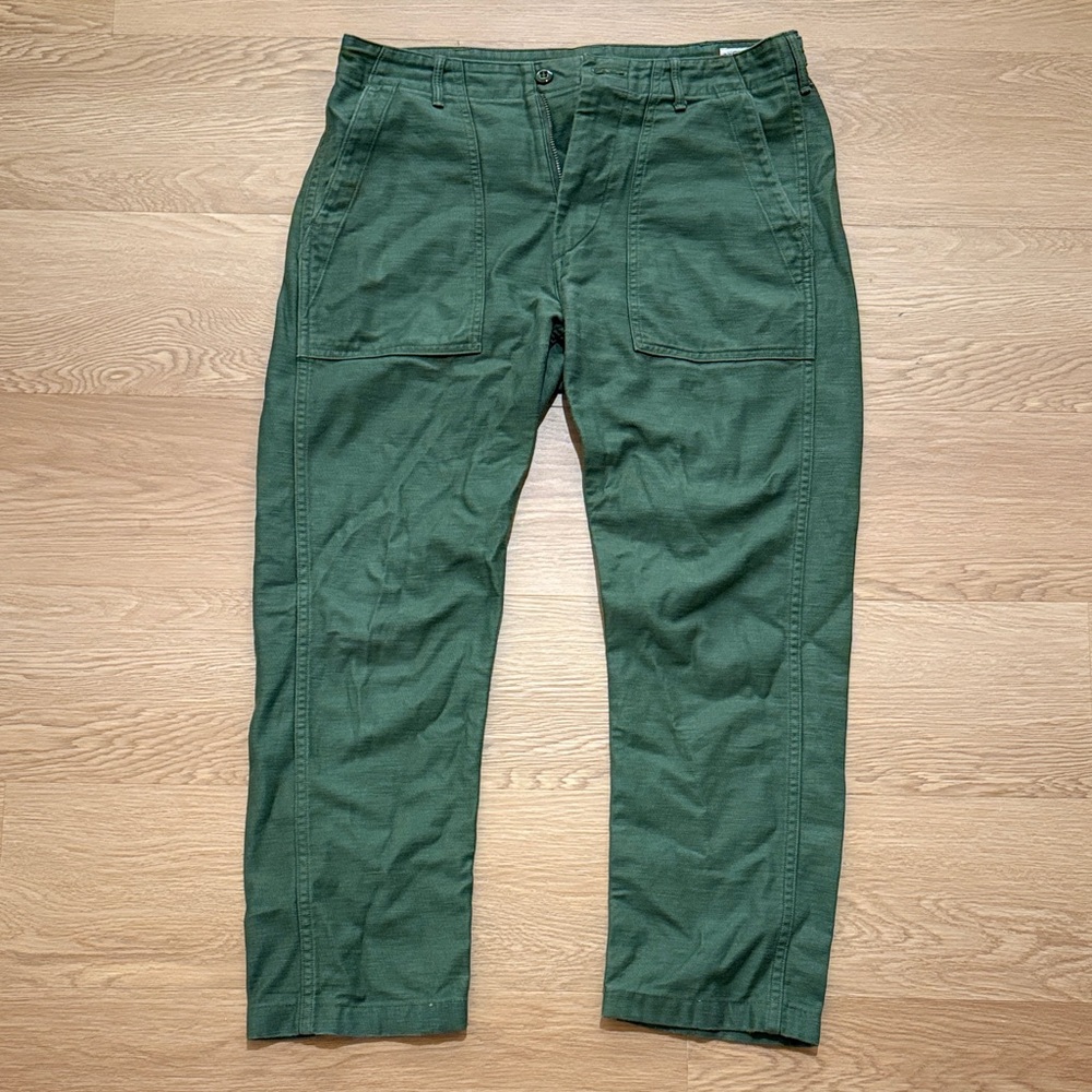Orslow Fatigue Straight-Leg Cotton-Sateen Trousers Pants Green Size S (JP M)